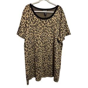 Lane Bryant Leopard Sweater Dress Tunic Plus Size 26/28 Short Sleeve Crewneck